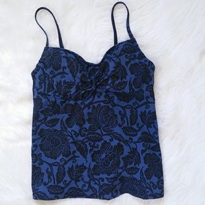 Land's End Blue and Black Floral Tankini Top 4L